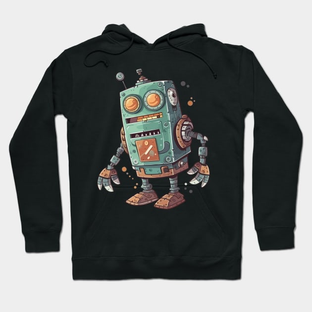 Robot, Silly Cartoon Green And Brown Robot Illustration Hoodie by ORENOB